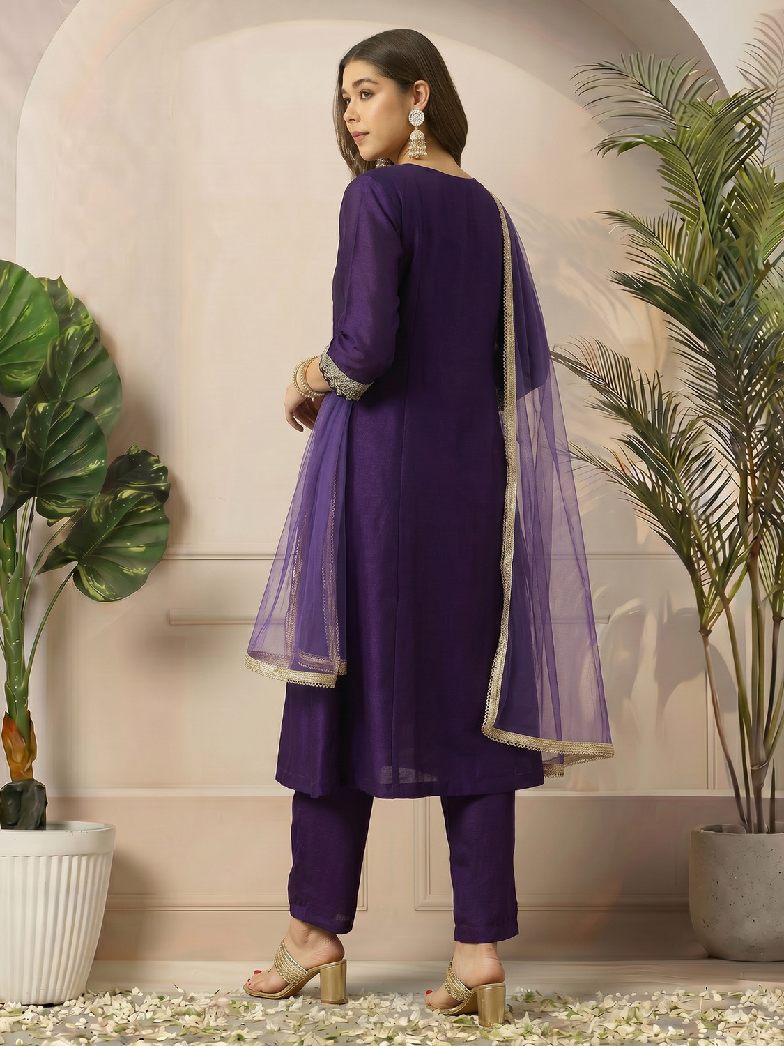 Image of Fabian Fashion Women Silk Blend Kurta Pant Dupatta Set