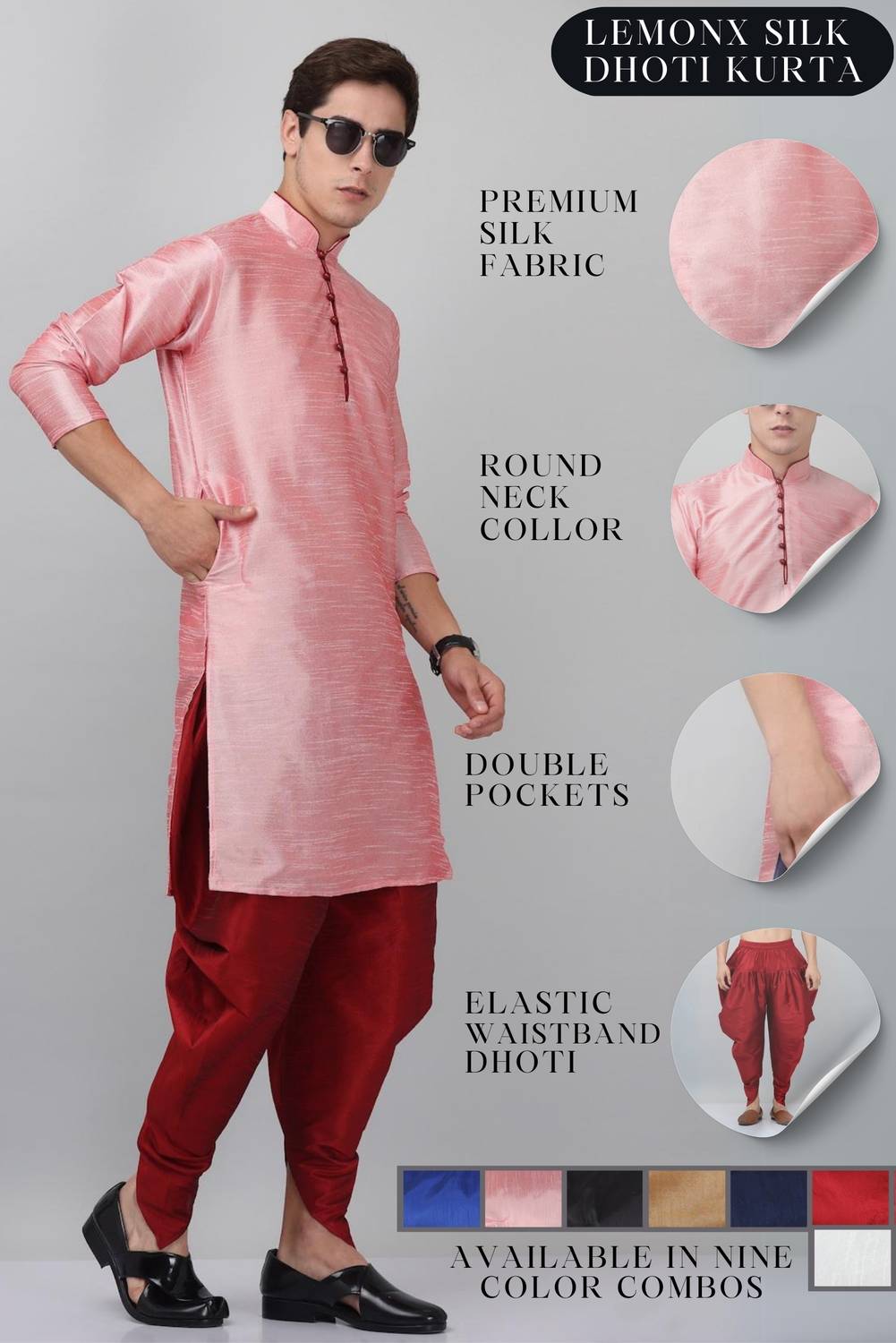 LEMONX Men Kurta Dhoti Set