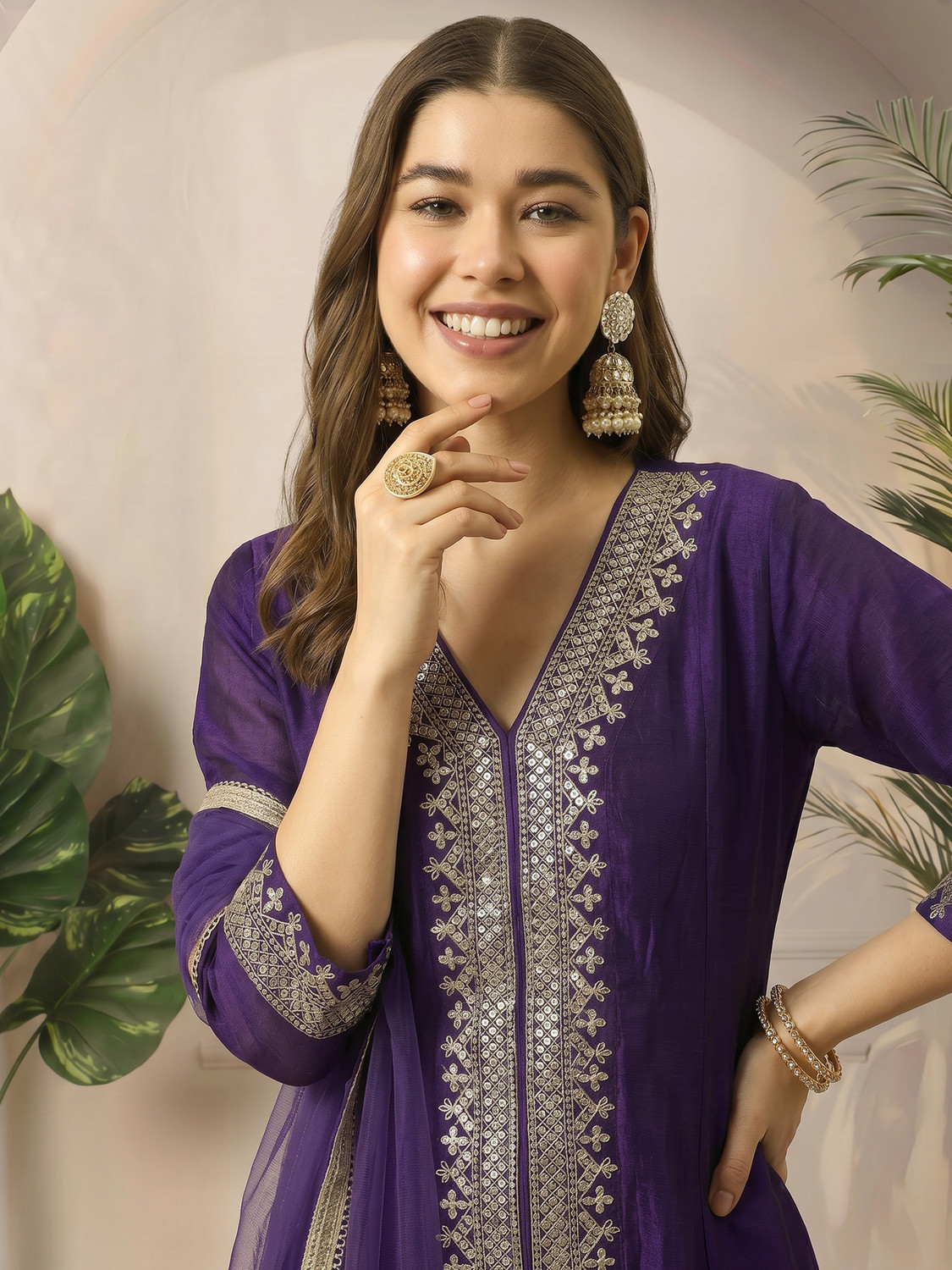 Image of Fabian Fashion Women Silk Blend Kurta Pant Dupatta Set