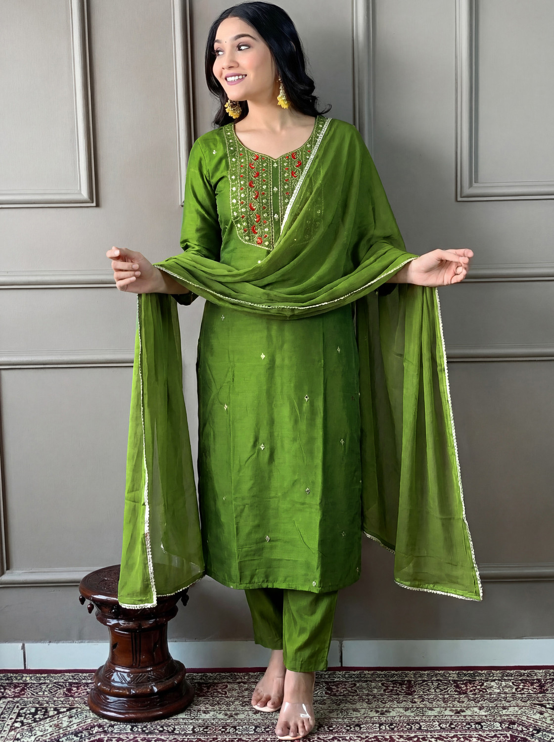 Image of ANJIKI Women Kurti Pant Dupatta Set
