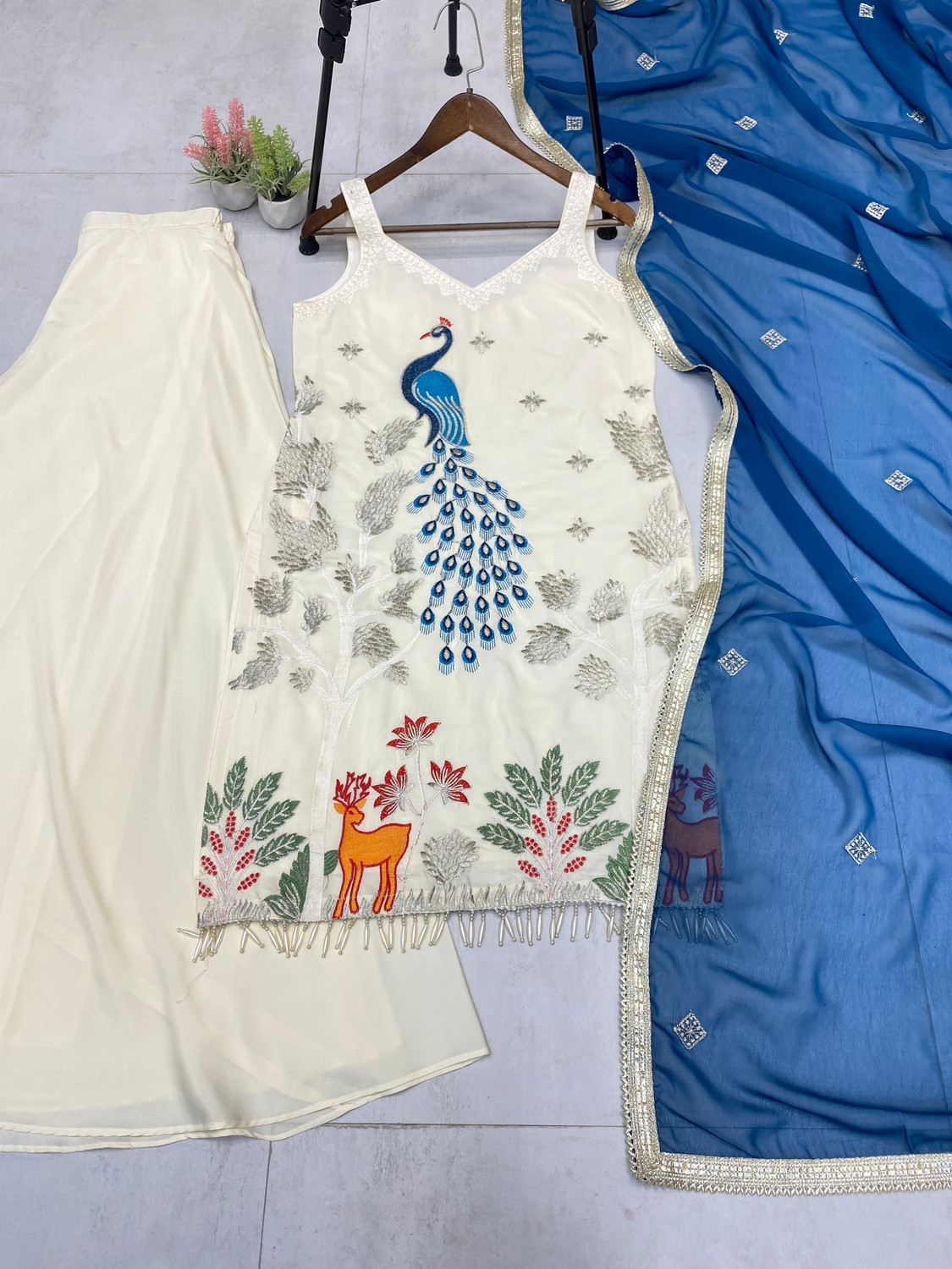 Image of jensicreation Women Kurta Sharara Attached Dupatta Set
