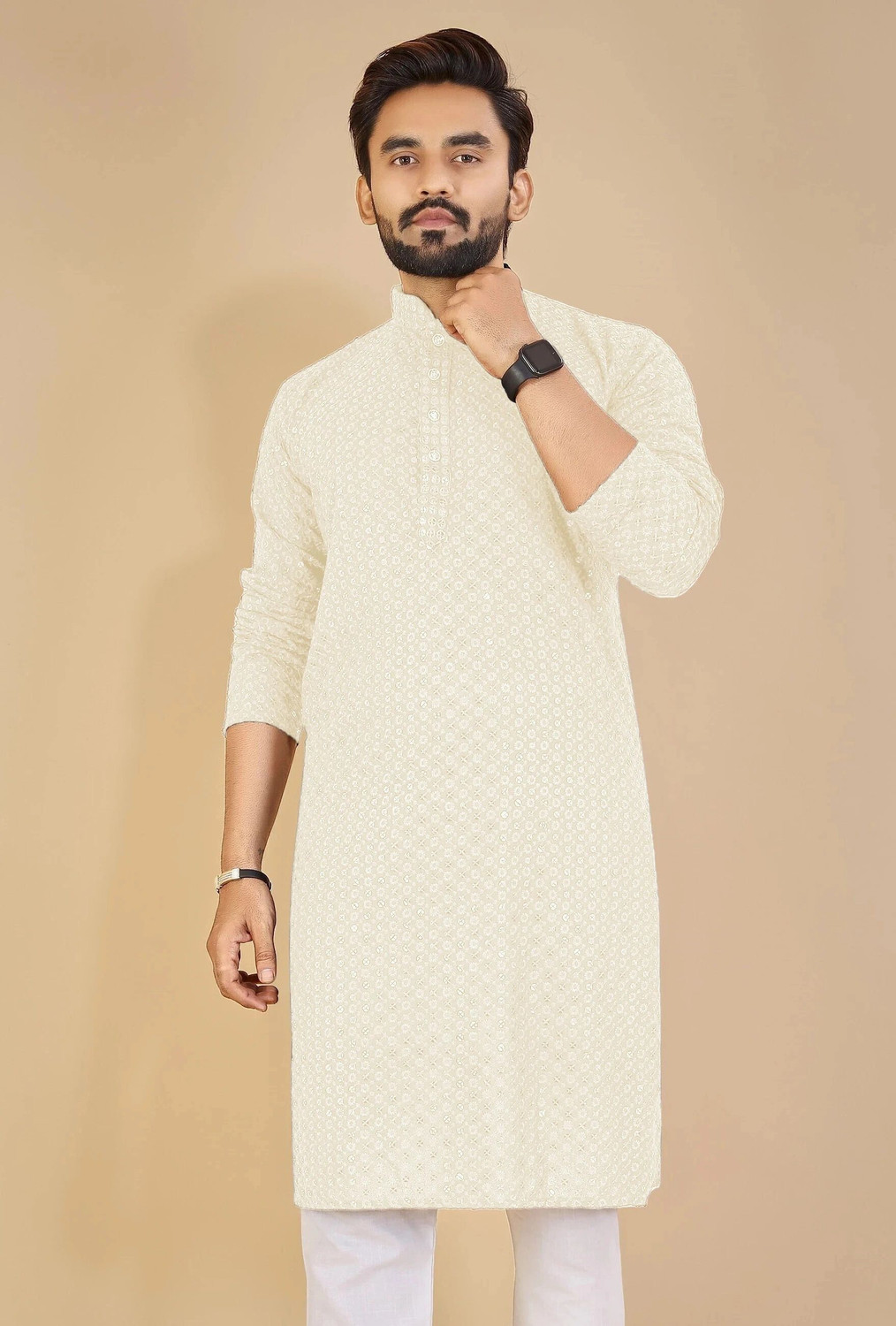 Image of MENSKURTA Men Embellished Straight Kurta
