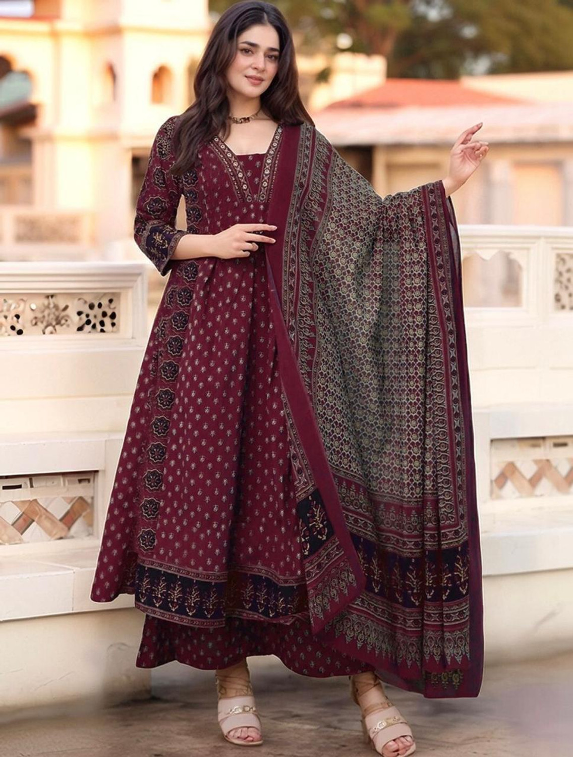 Image of JODAA Women Kurta Palazzo Dupatta Set