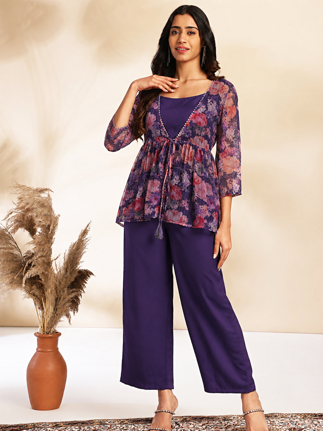 Image of Janasya Top Pant Co-ords Set with Jacket