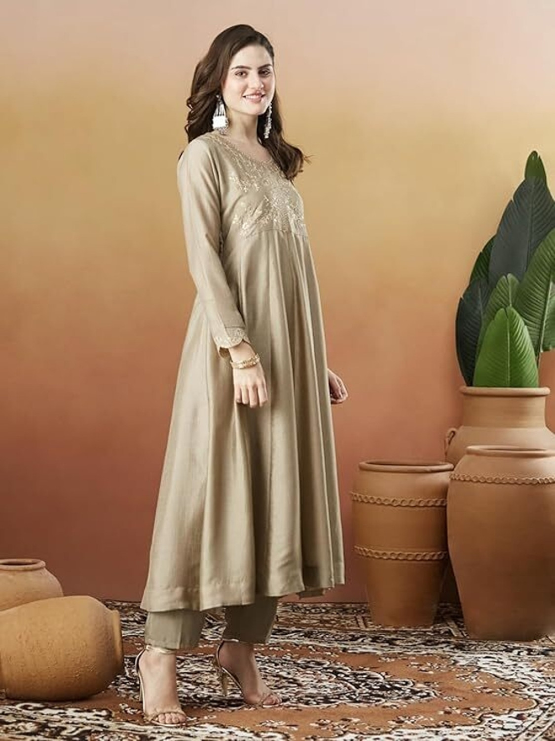 Image of ARVILAS Embroidered Kurta, Trouser /Pant & Dupatta Set