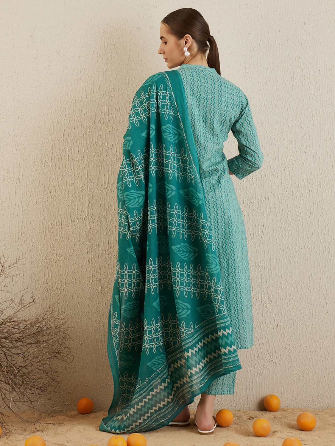 Image of Indo Era Women Pure Cotton Kurta Pant Dupatta Set