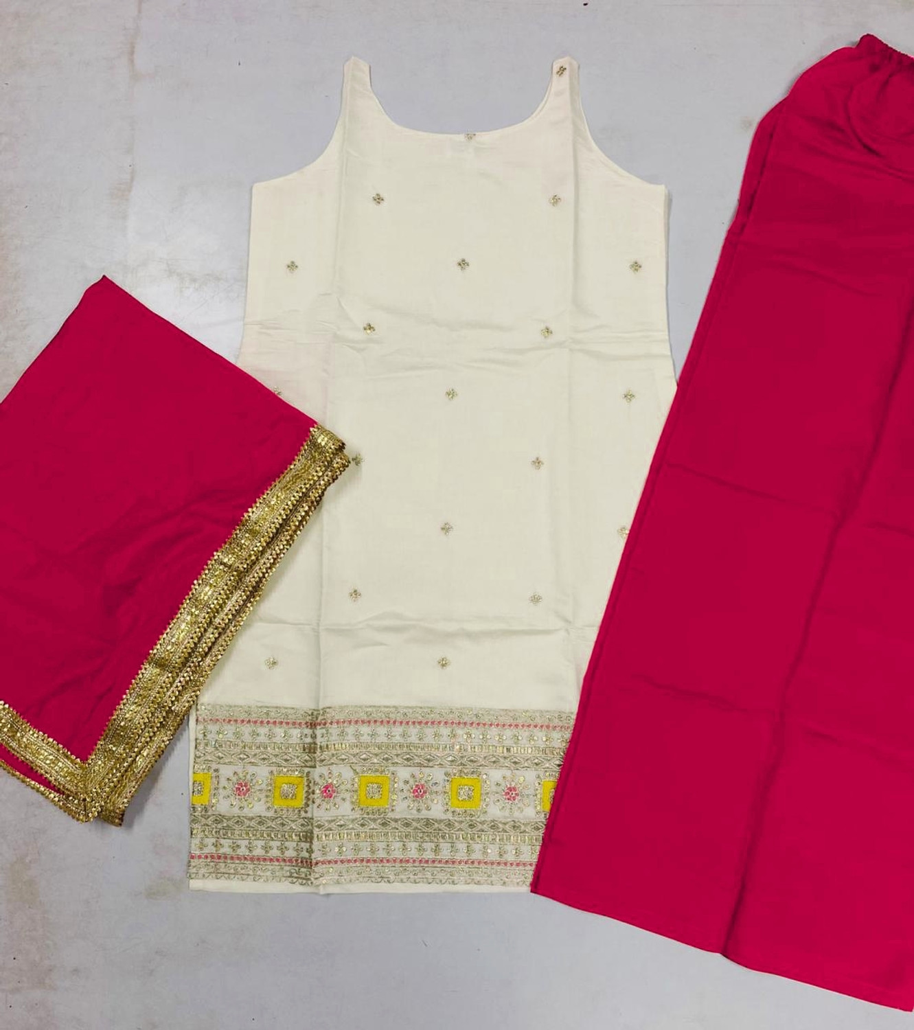 Image of LAXMINARAYAN FASHION Embroidered Kurta, Palazzo & Dupatta Set