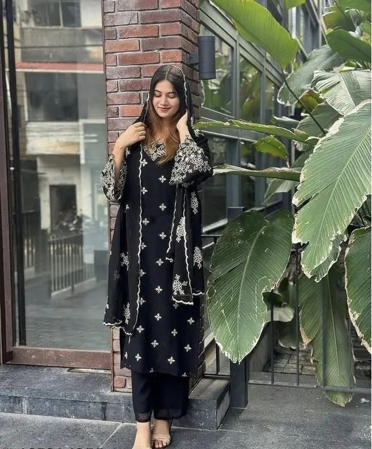 Image of W E A R I A L Women Georgette Kurta Pant Dupatta Set