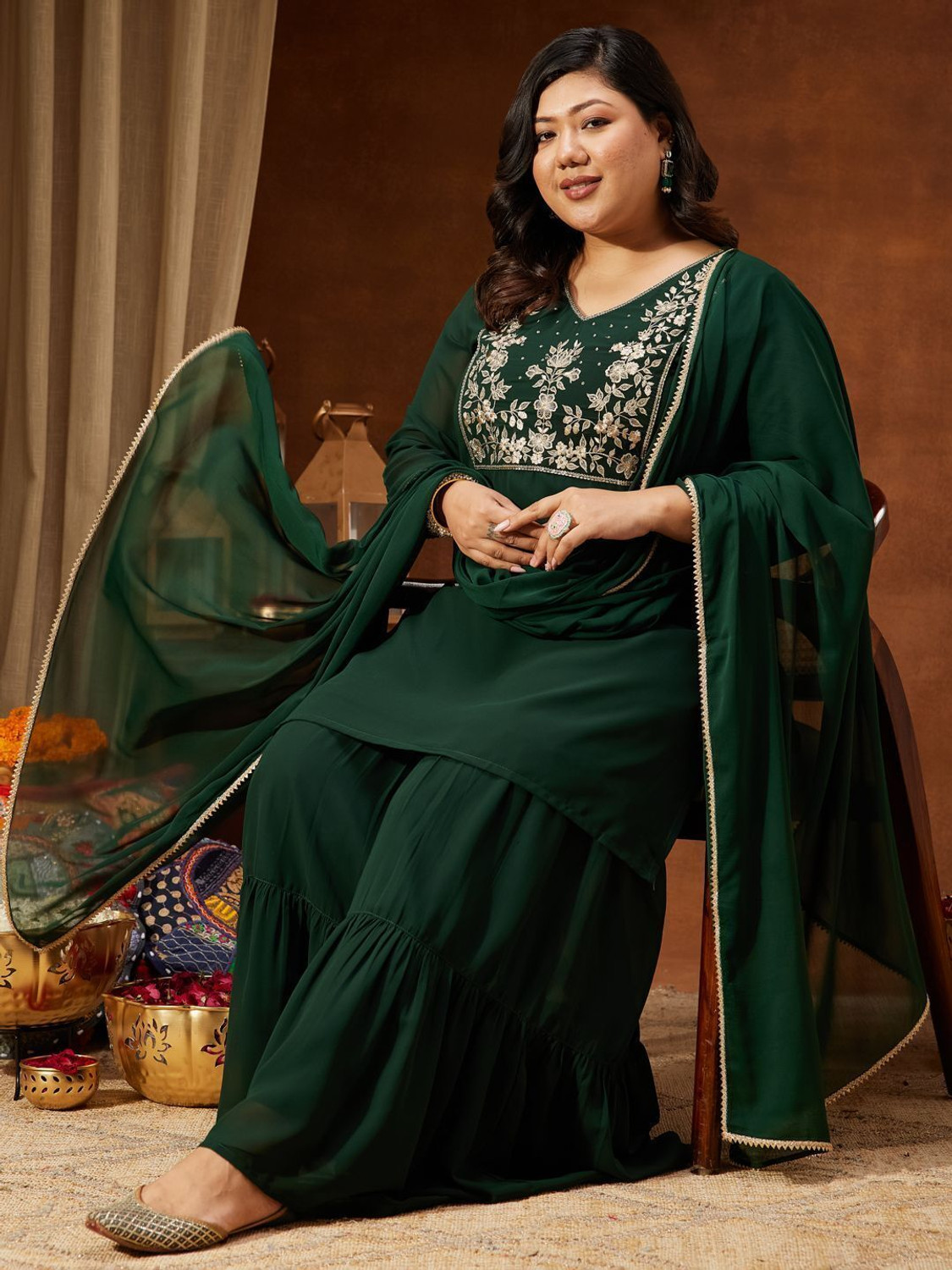 Image of Janasya Women Kurti Sharara Dupatta Set