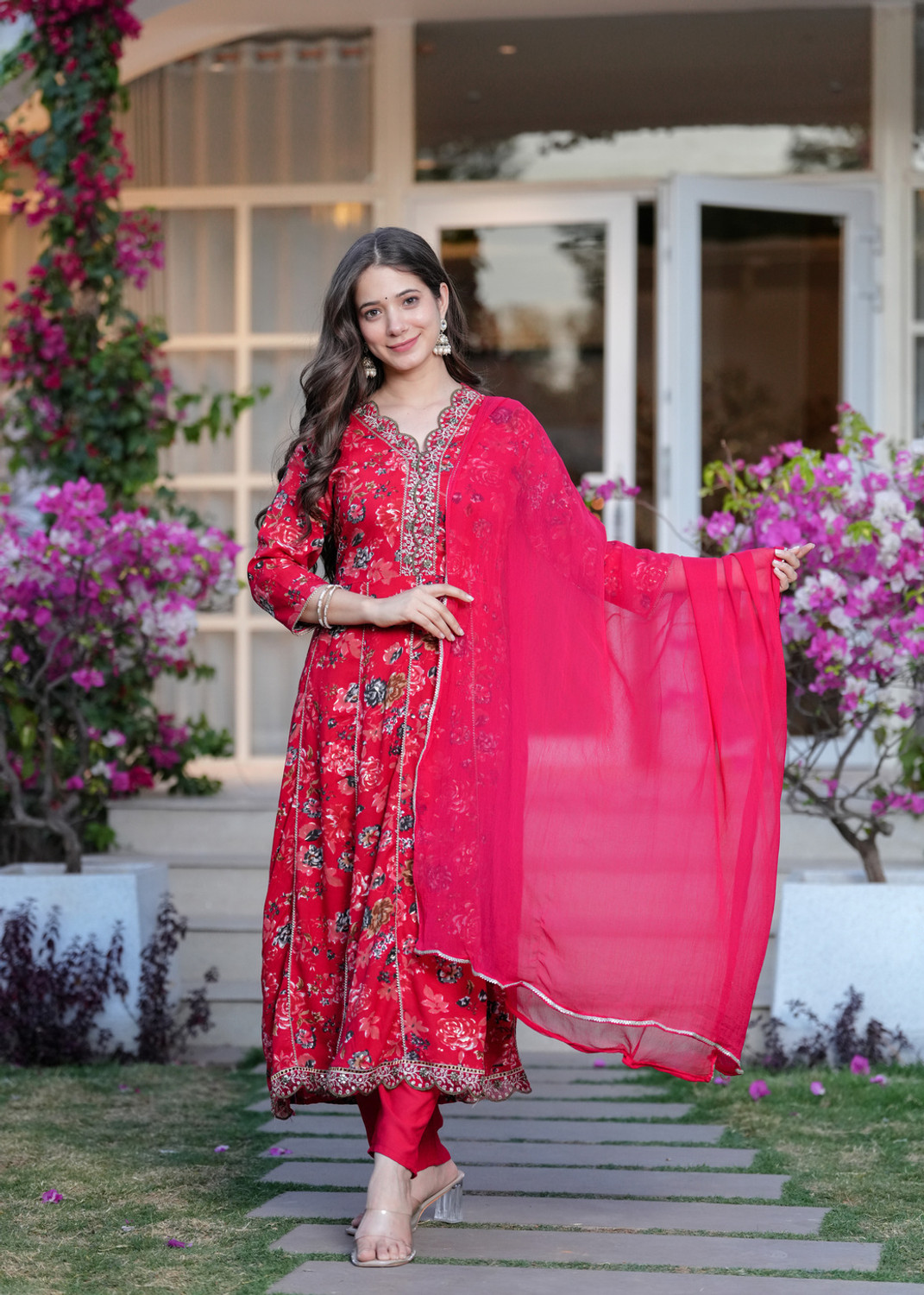 Image of TOULIN FAB Floral Print Kurta, Trouser /Pant & Dupatta Set