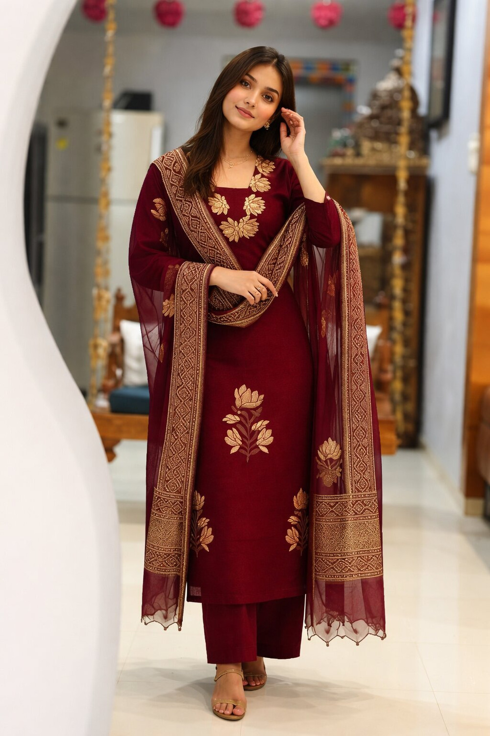 Image of JANARDAN Women Kurta Pant Dupatta Set