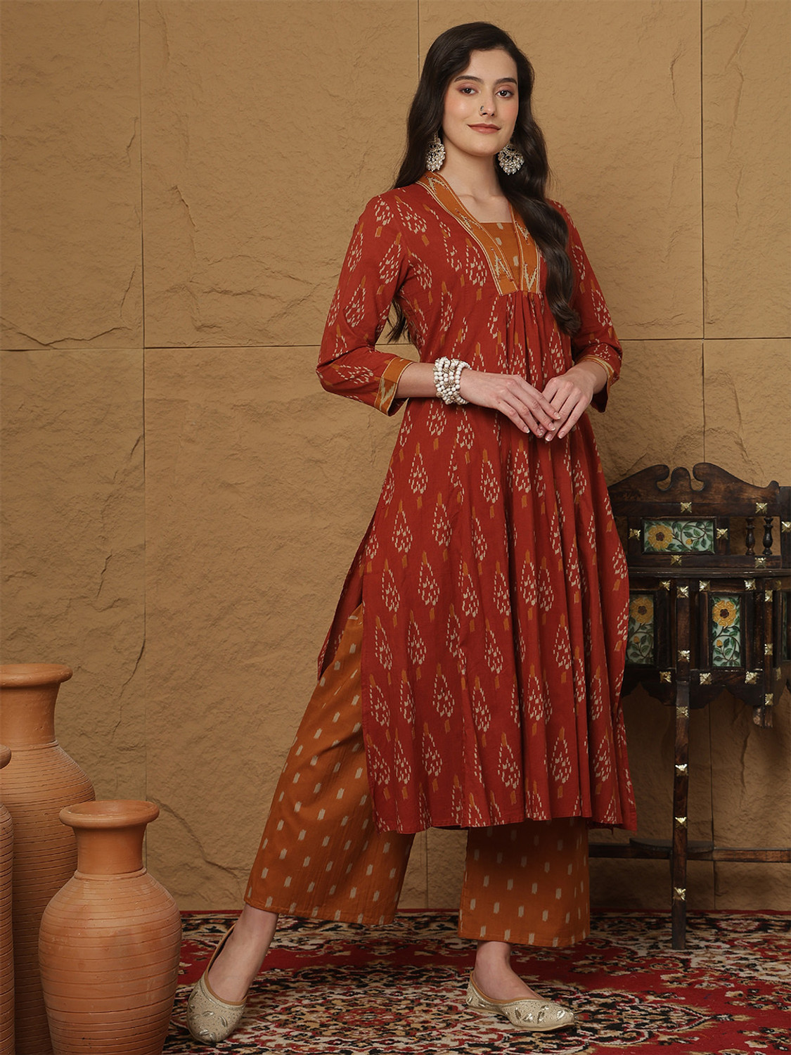 Image of Gulmohar Jaipur Women Kurta Palazzo Attached Dupatta Set