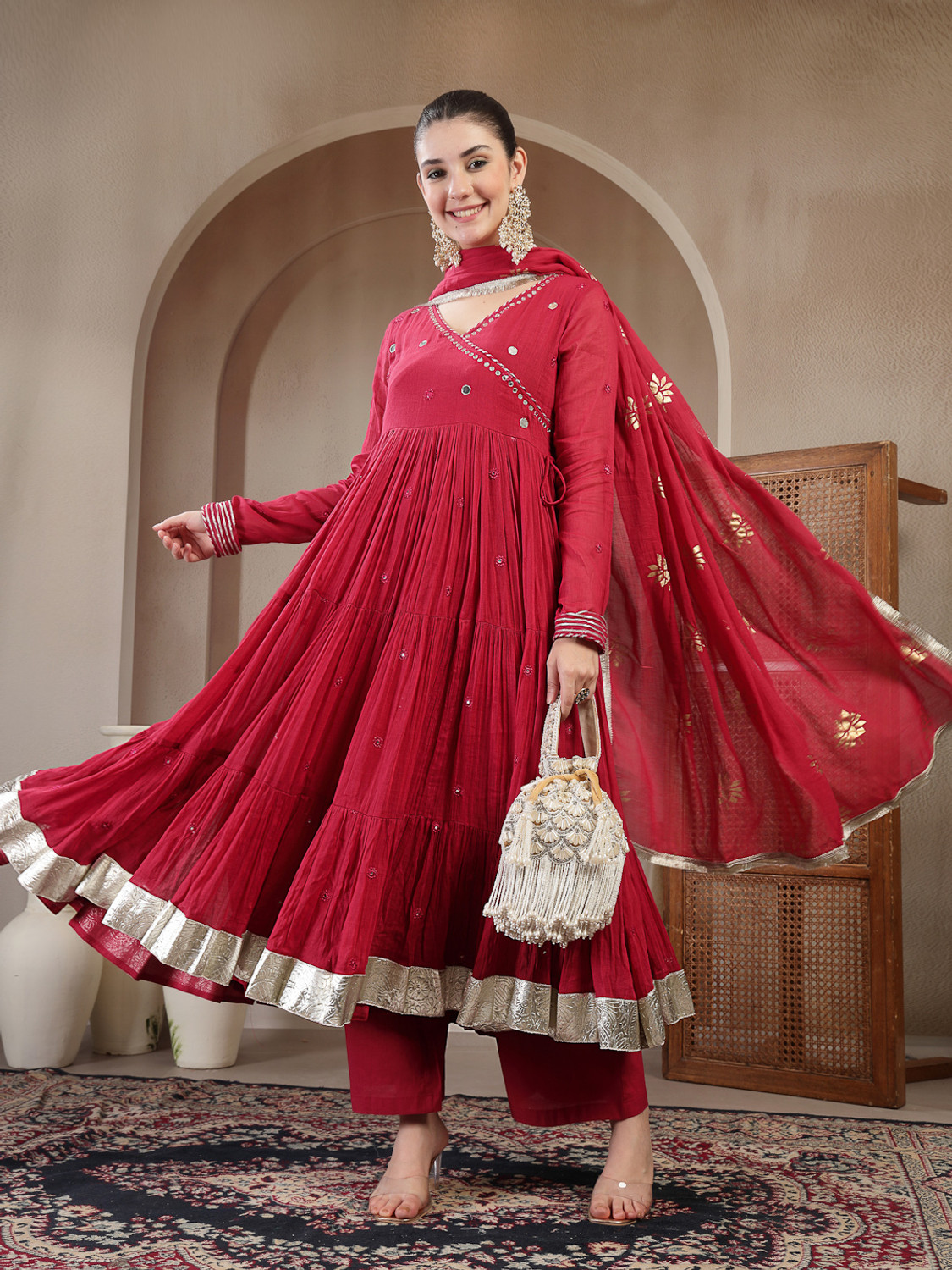 Image of Gulmohar Jaipur Women Kurta Palazzo Dupatta Set