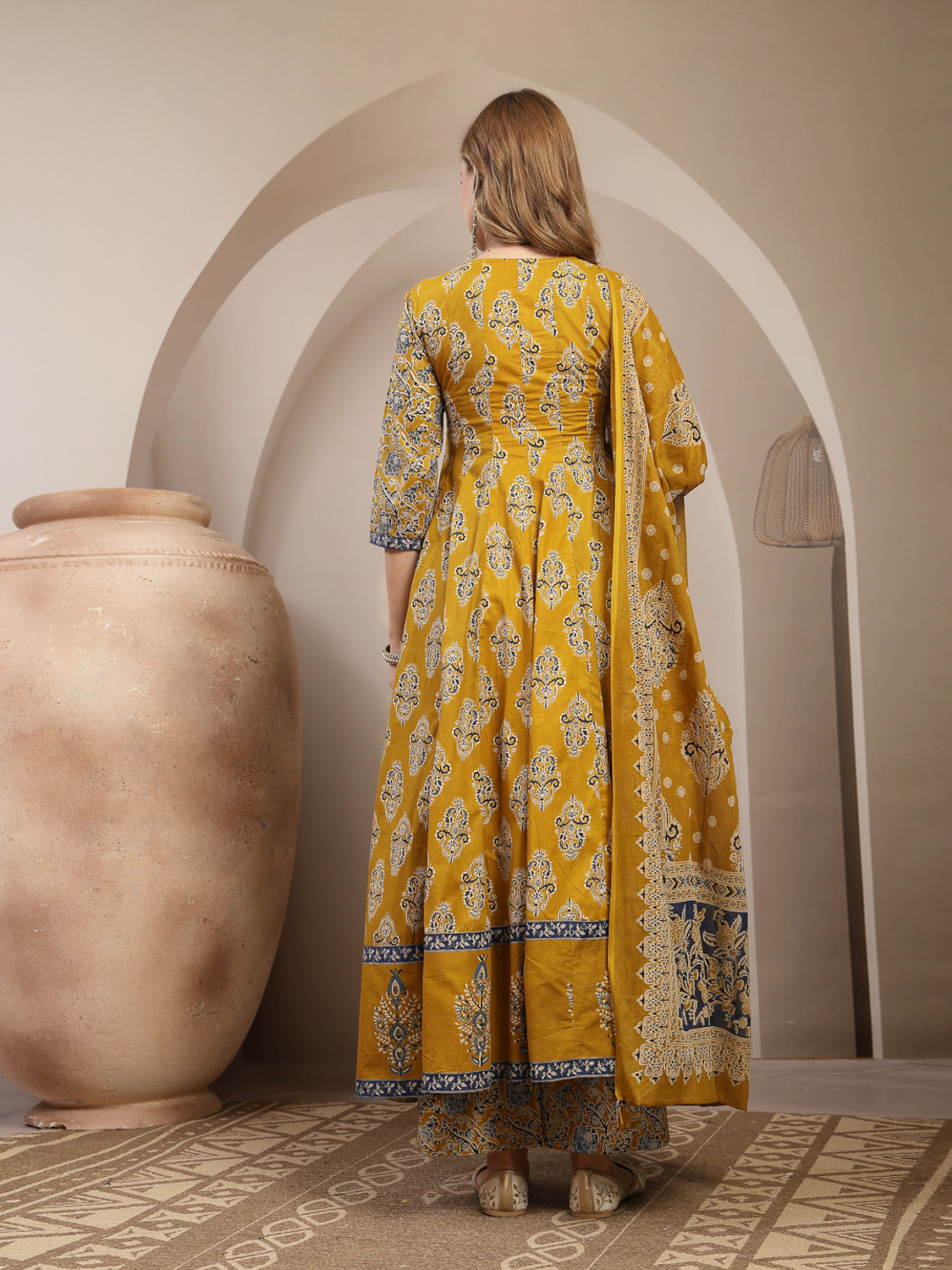 Image of Nishabd Women Cotton Blend Kurta Palazzo Dupatta Set