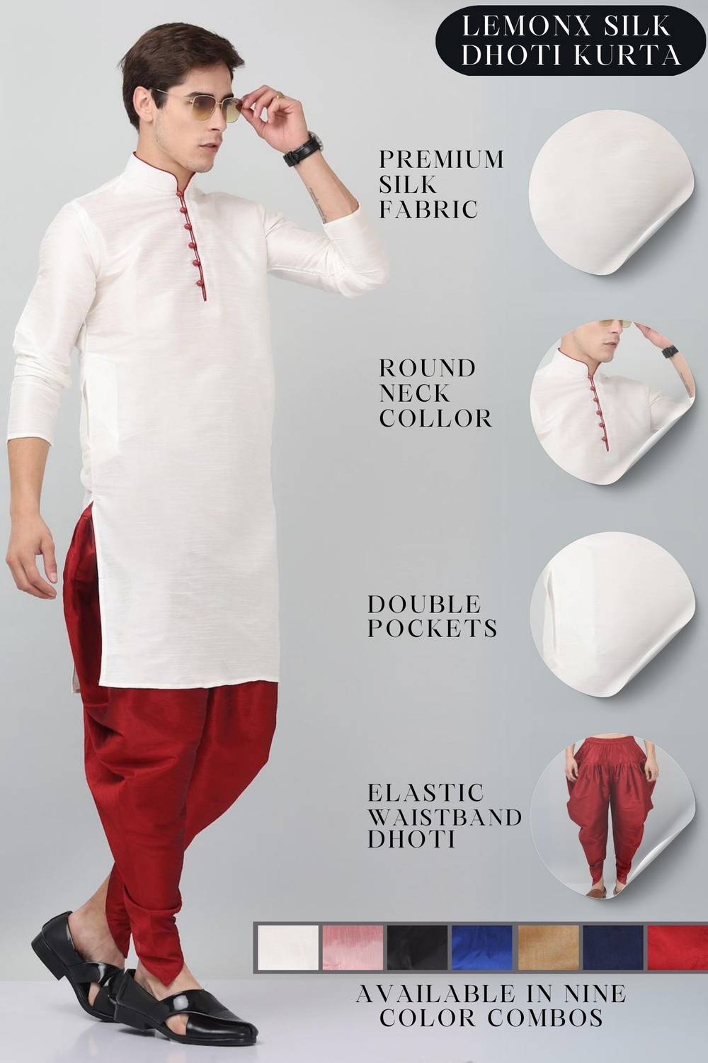 LEMONX Men Kurta Dhoti Set