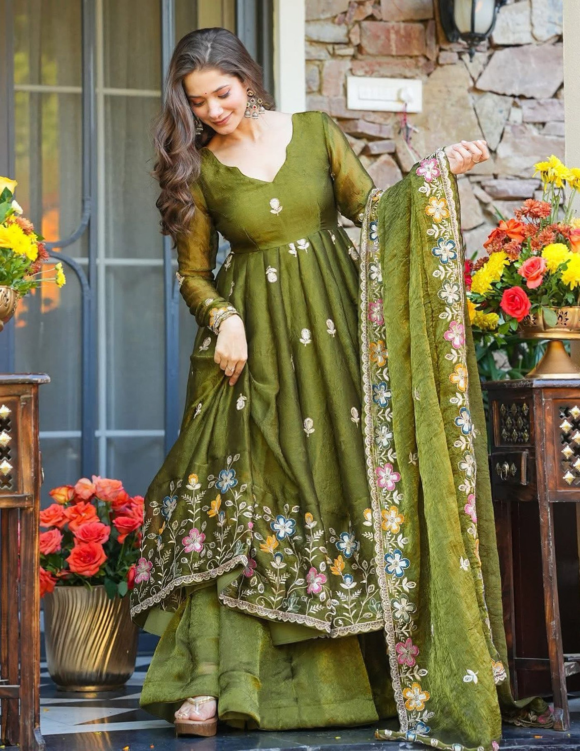 Image of Kedar Fab Women Art Silk Kurta Palazzo Dupatta Set