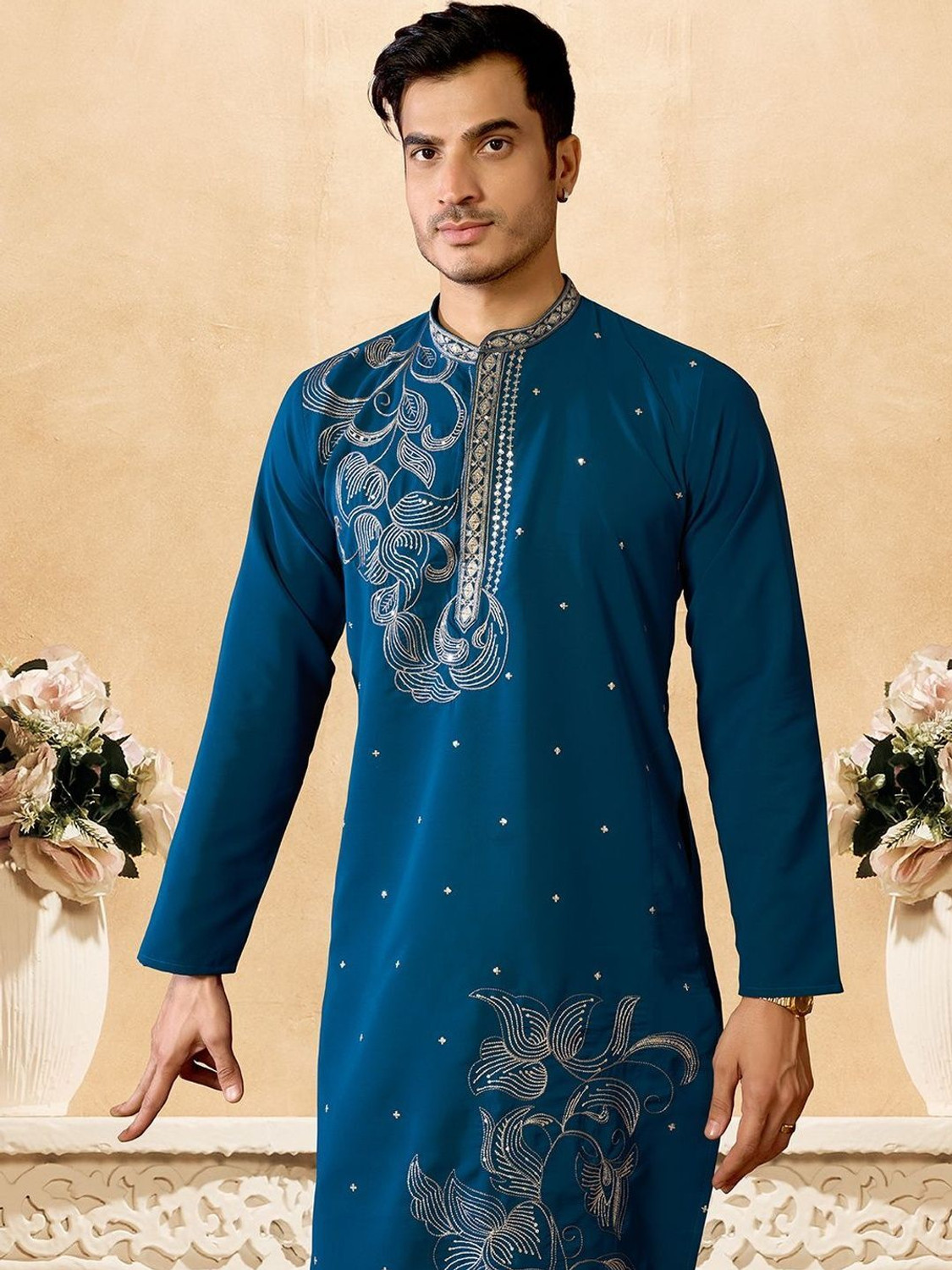 Image of House of Pataudi Men Embellished A-line Kurta