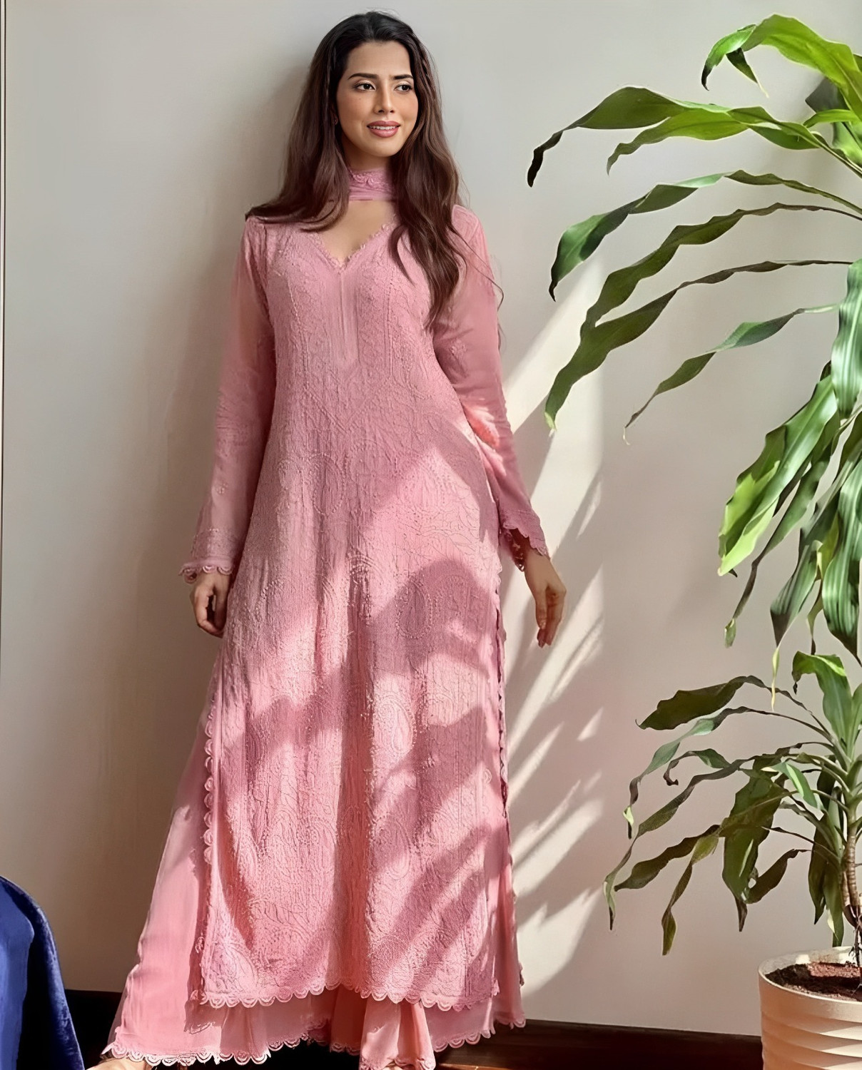 Image of S B Senjaliya Solid Kurta, Palazzo & Dupatta Set