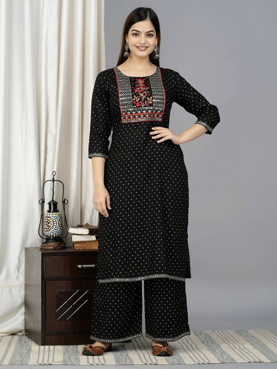 ANJAYA Women Kurta Palazzo Set