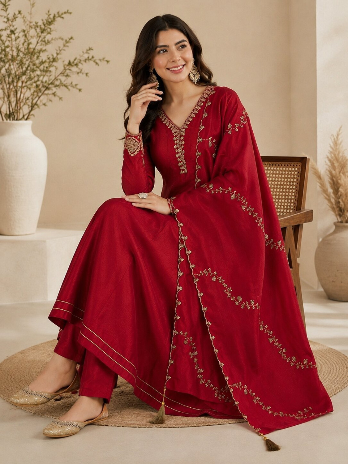 Image of OMICRON FAB Women Silk Blend Kurta Pant Dupatta Set