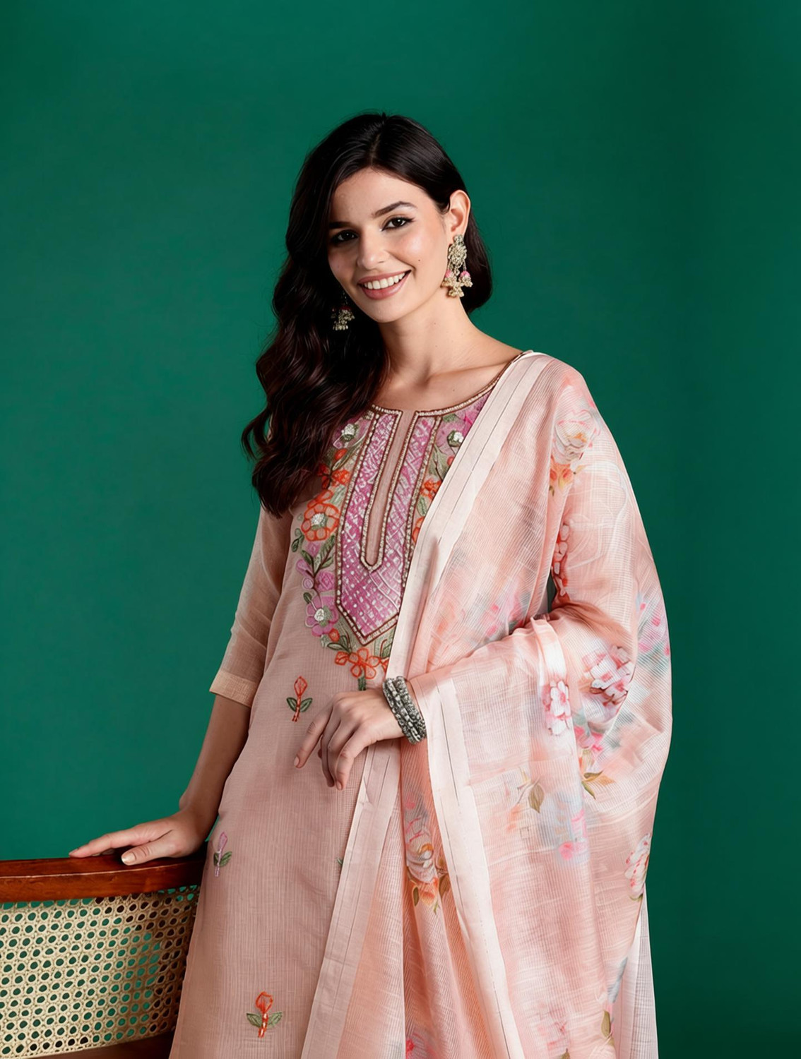 Image of Indo Era Women Pure Cotton Kurta Pant Dupatta Set