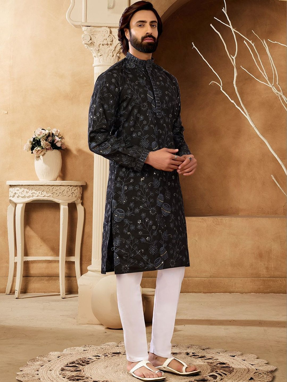 Image of House of Pataudi Men Embellished A-line Kurta