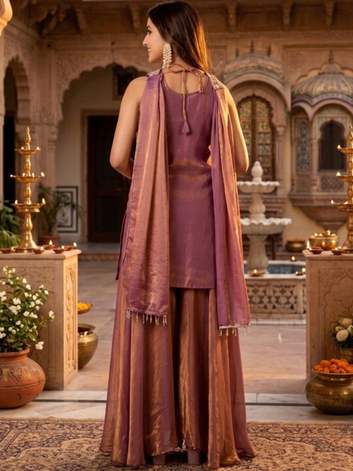 Image of OMICRON FAB Women Kurta Palazzo Dupatta Set