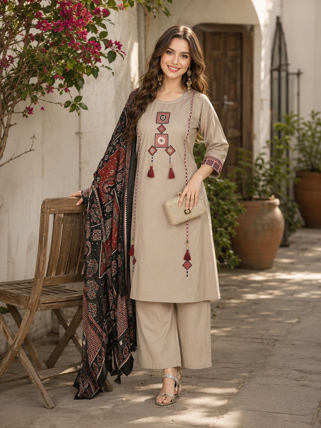 Image of VASTRA RANG Women Pure Cotton Kurta Pant Dupatta Set