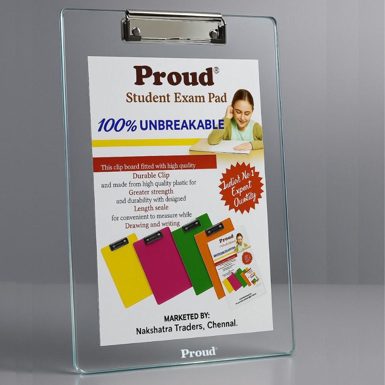 Image of Proud Unbreakable Transparent Exam Pad, Writing Pad, Drawing Pad, Exam Board Clipboard