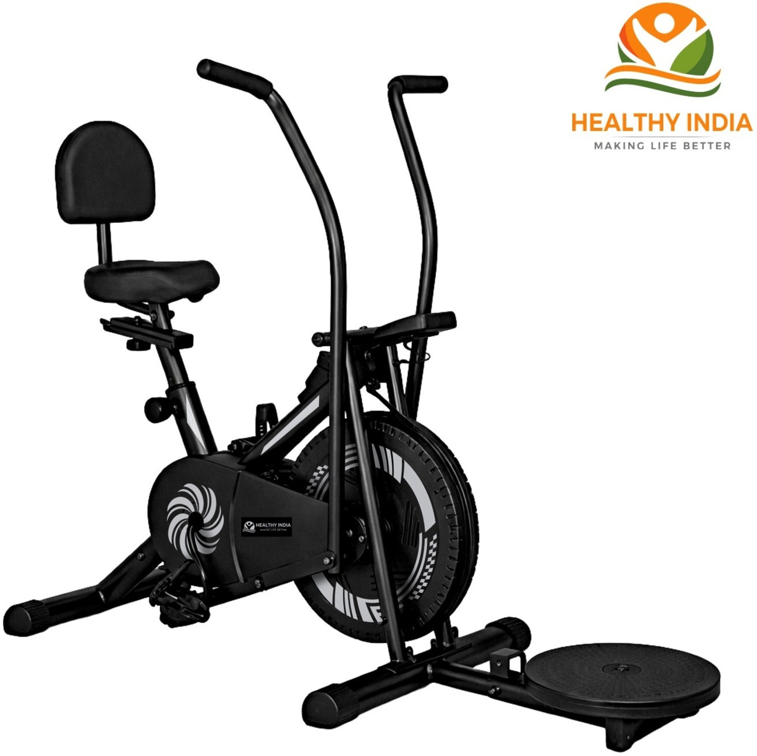 Image of HEALTHYINDIA Exercise Bike Moving Handle 8 Levels Resistance Twister Back Rest Cardio Workout Dual-Action Stationary Exercise Bike
