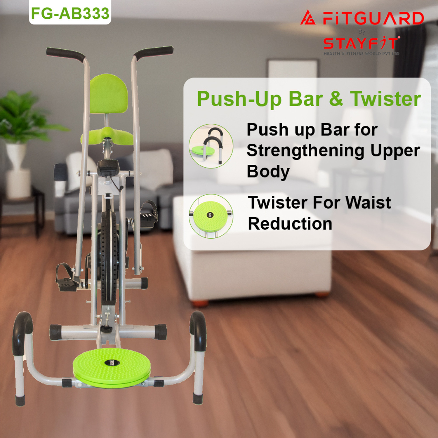 Image of FITGUARD FG AB 333 By STAYFIT Multi Spin Trainer Moving Handle Backrest Twister & Pushup Indoor Cycles Exercise Bike