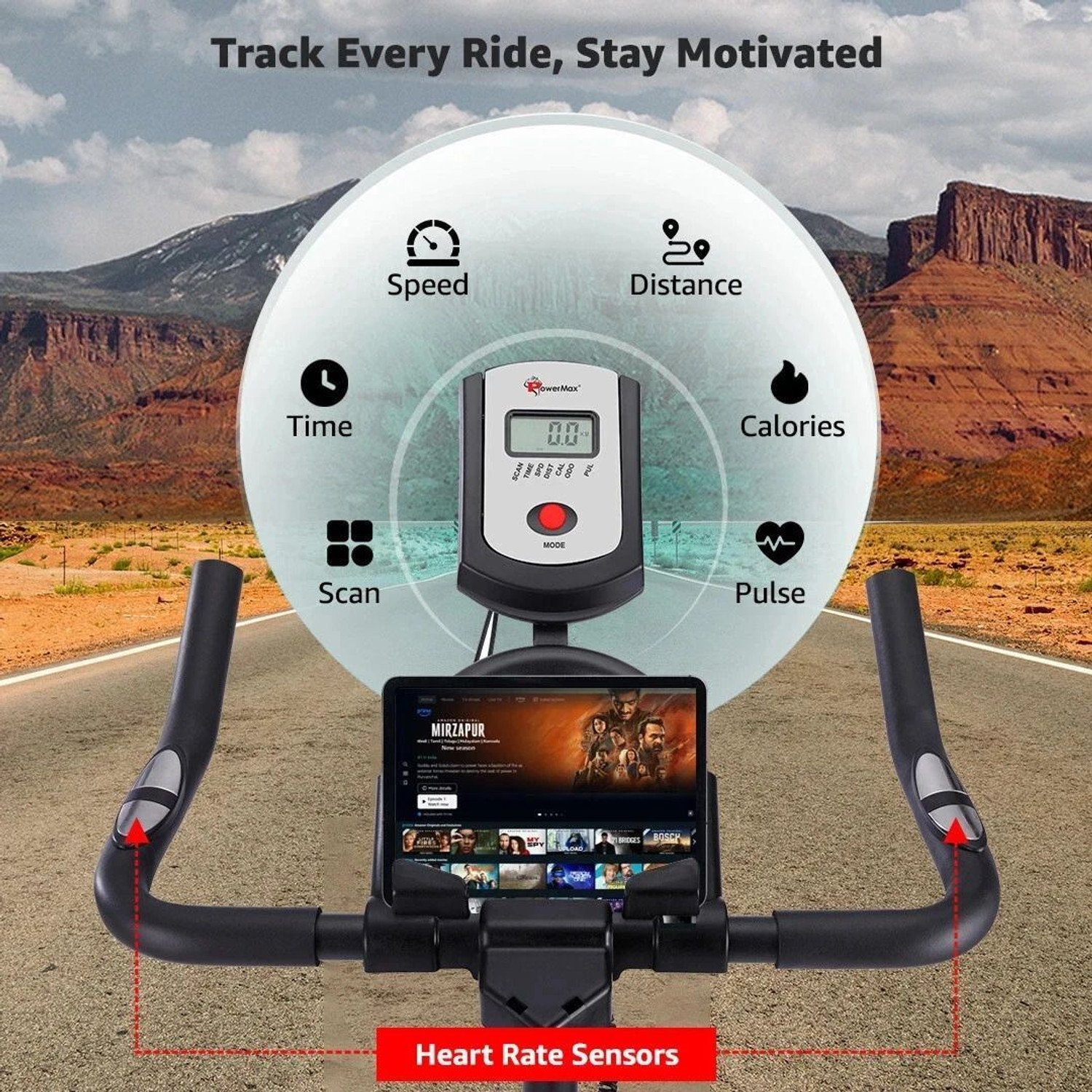 Image of Powermax Fitness BS-140 with Device Holder Pulse Sensor 12kg Flywheel for Home Workout Upright Stationary Exercise Bike