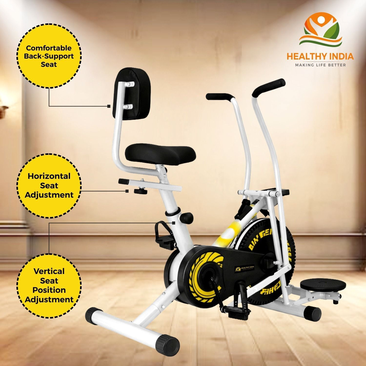 Image of HEALTHYINDIA Exercise Bike Moving Handle Twister & Backrest with Resistance & Display Meter Dual-Action Stationary Exercise Bike