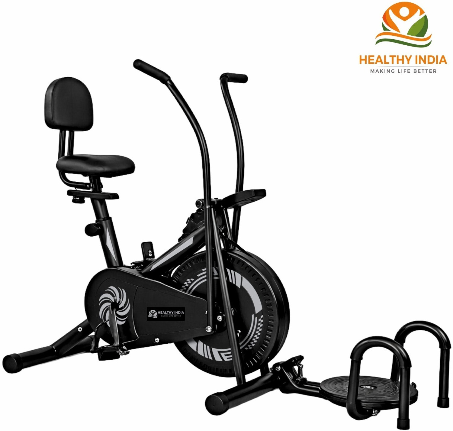 Image of HEALTHYINDIA Exercise Bike 8 Level Resistance Moving Handle Twister PushUp Back Rest Support Dual-Action Stationary Exercise Bike