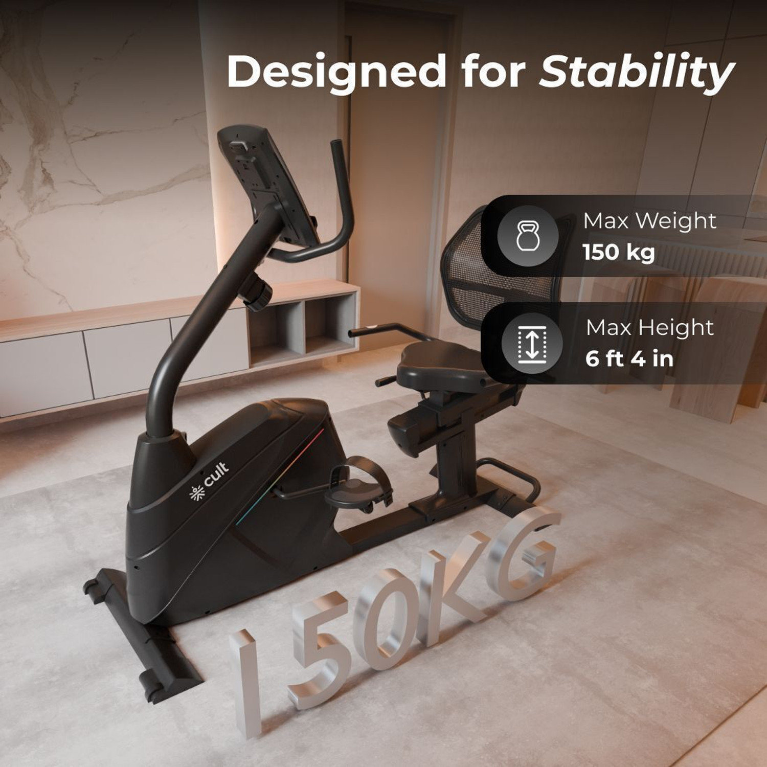 Image of Cult SmartBikeBariPro Magnetic Recumbent Bike| 8Kg Flywheel | Max Wgt: 150Kg |HomeUse Recumbent Stationary Exercise Bike