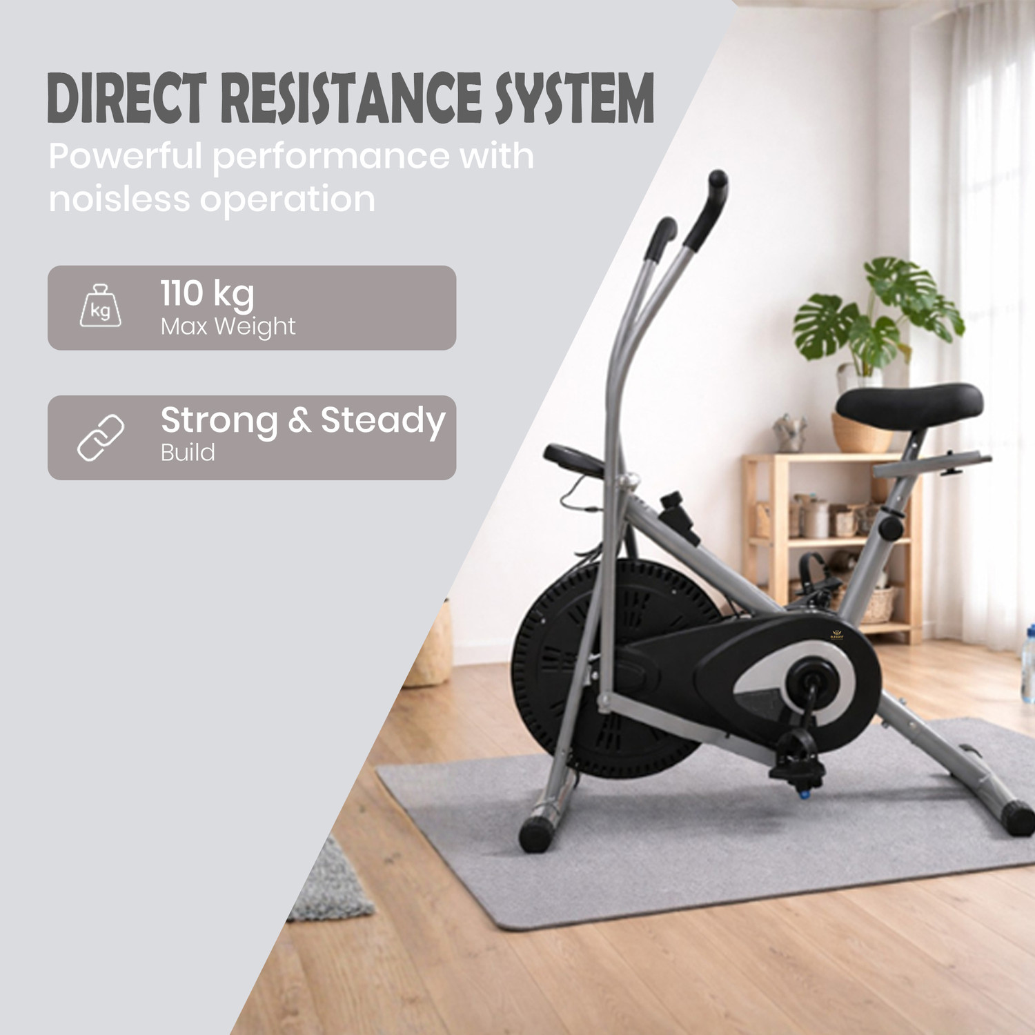 Image of BLESSFIT Exercise Bike Moving Handle Cardio Workout Dual Action Cycle with Meter Dual-Action Stationary Exercise Bike (Black)