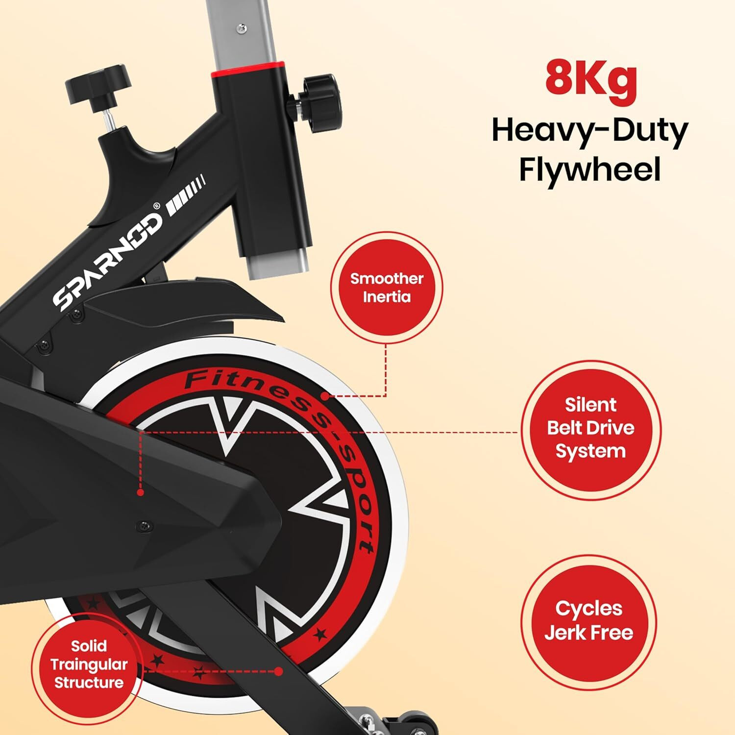 Image of Sparnod Fitness SSB-08 Cycle for Home Gym with 8kg Flywheel LED Display Pulse Sensor Silent Belt Spinner Exercise Bike