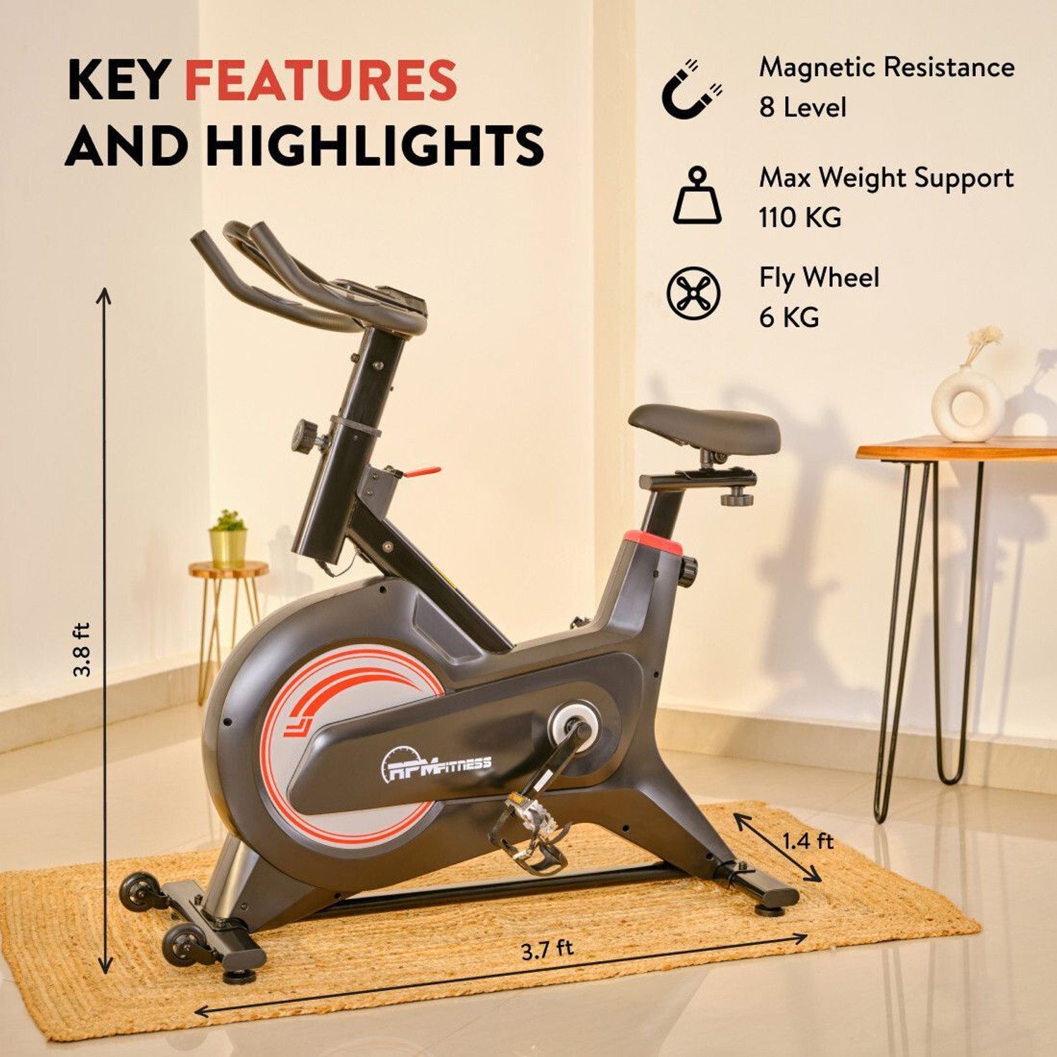 Image of RPM Fitness by Cult RPM600 (13.22lbs Flywheel) | Max Weight: 110kg For Home Gym Workout Spinner Exercise Bike