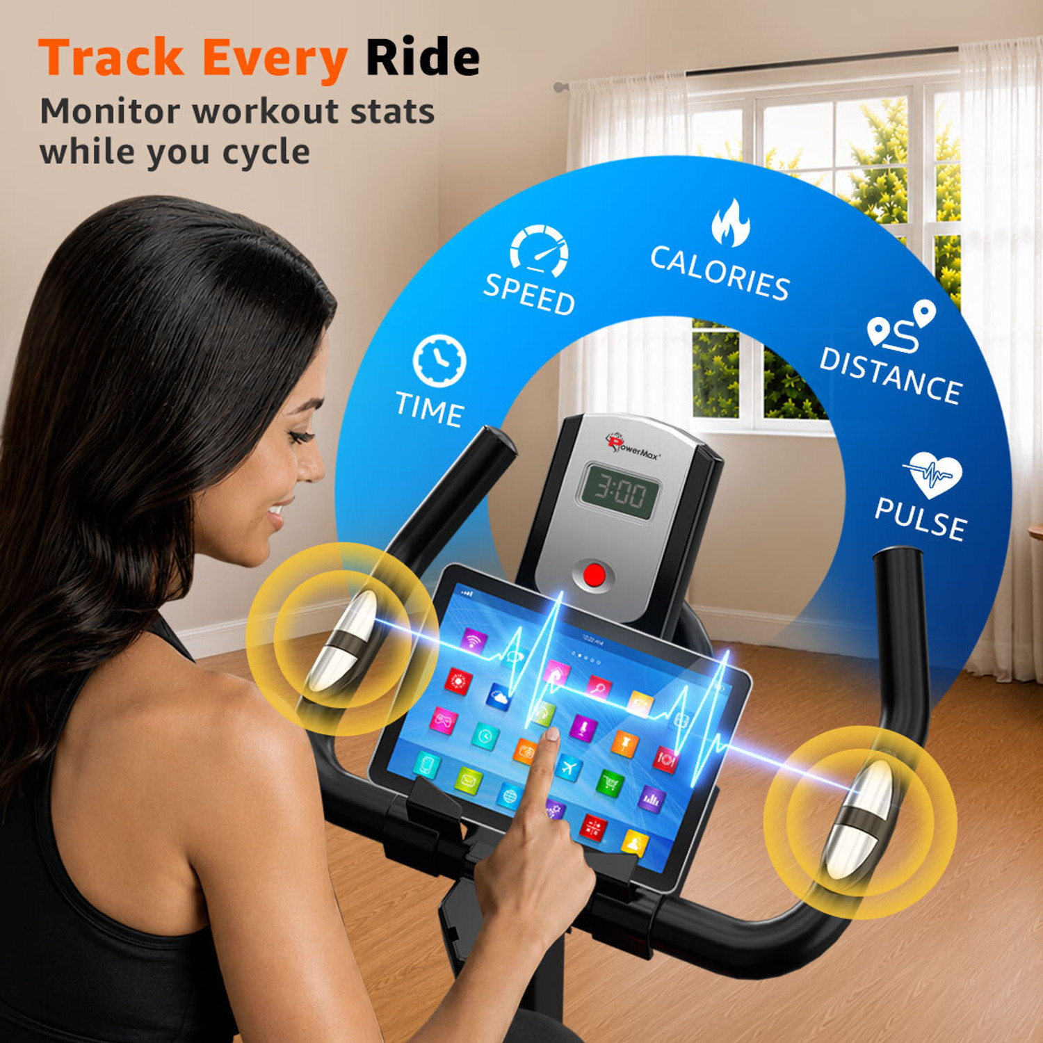 Image of Powermax Fitness BS-128 Home Gym Cycle with Adjustable Seat Device Holder 6kg Flywheel Spinner Exercise Bike