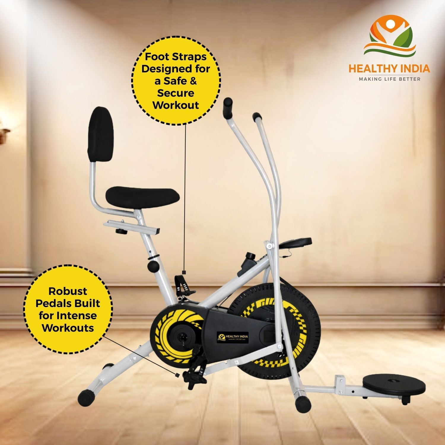 Image of HEALTHYINDIA Exercise Bike Moving Handle Twister & Backrest with Resistance & Display Meter Dual-Action Stationary Exercise Bike
