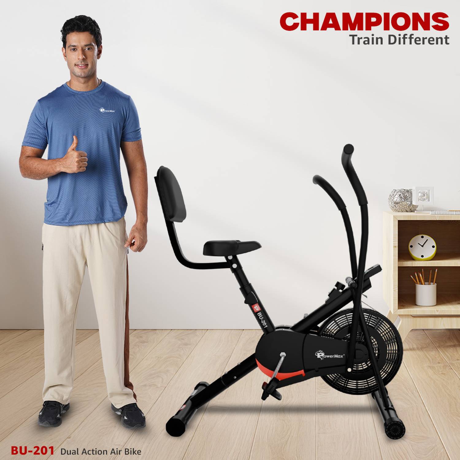 Powermax Fitness BU-201 with Moving Handlebars & LCD Display for Home Cardio Stationary Dual-Action Stationary Exercise Bike