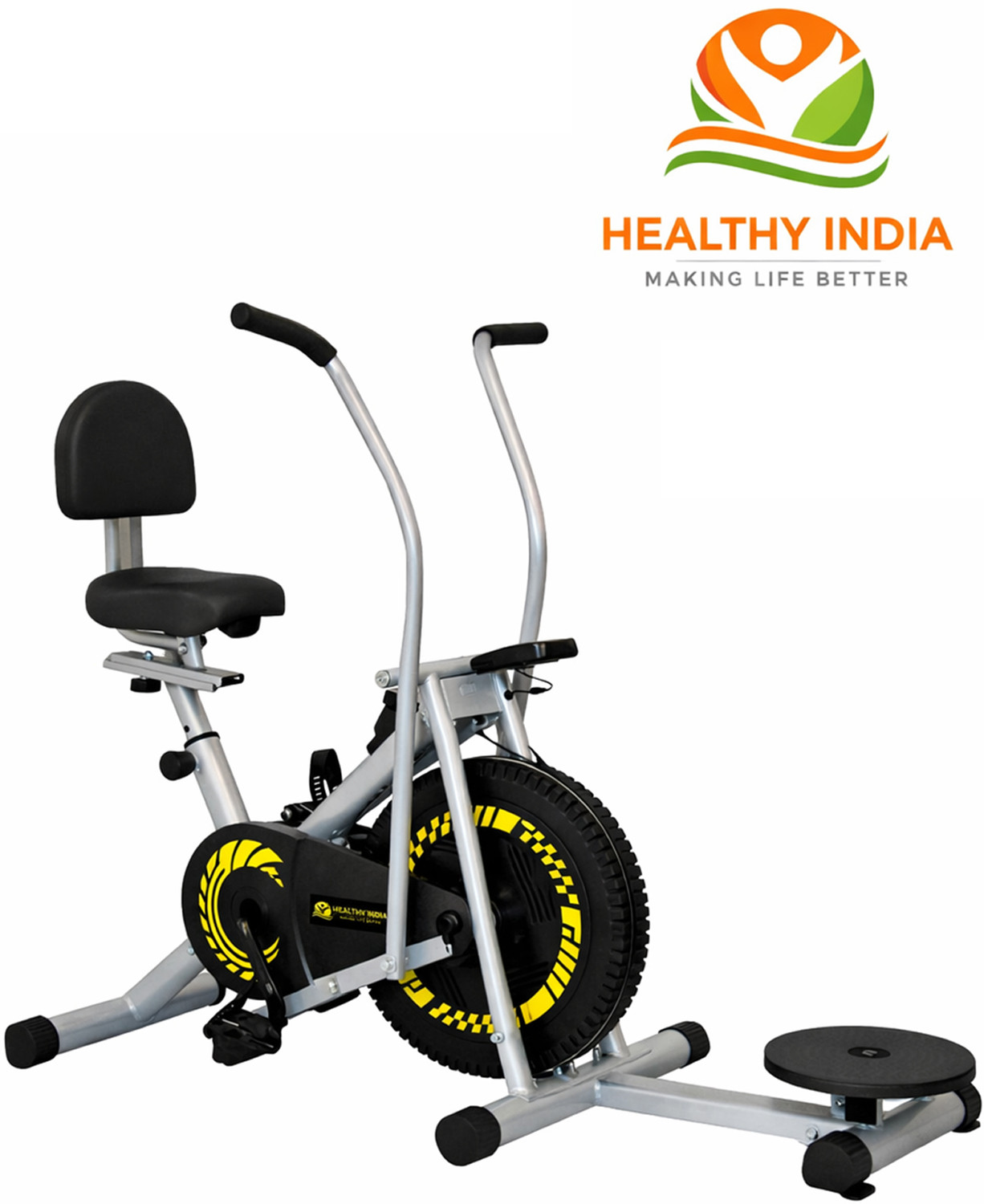 Image of HEALTHYINDIA Exercise Bike Moving Handle Twister & Backrest with Resistance & Display Meter Dual-Action Stationary Exercise Bike