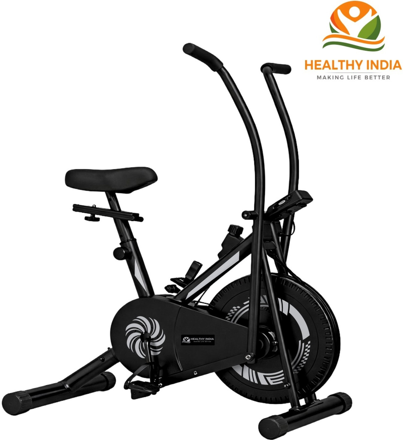 Image of HEALTHYINDIA Fitness Exercise Bike Moving Handle 8 Level Resistance Cardio Workout Cycle Dual-Action Stationary Exercise Bike