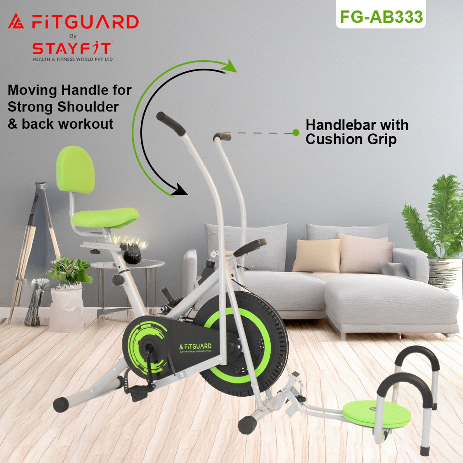 Image of FITGUARD FG AB 333 By STAYFIT Multi Spin Trainer Moving Handle Backrest Twister & Pushup Indoor Cycles Exercise Bike