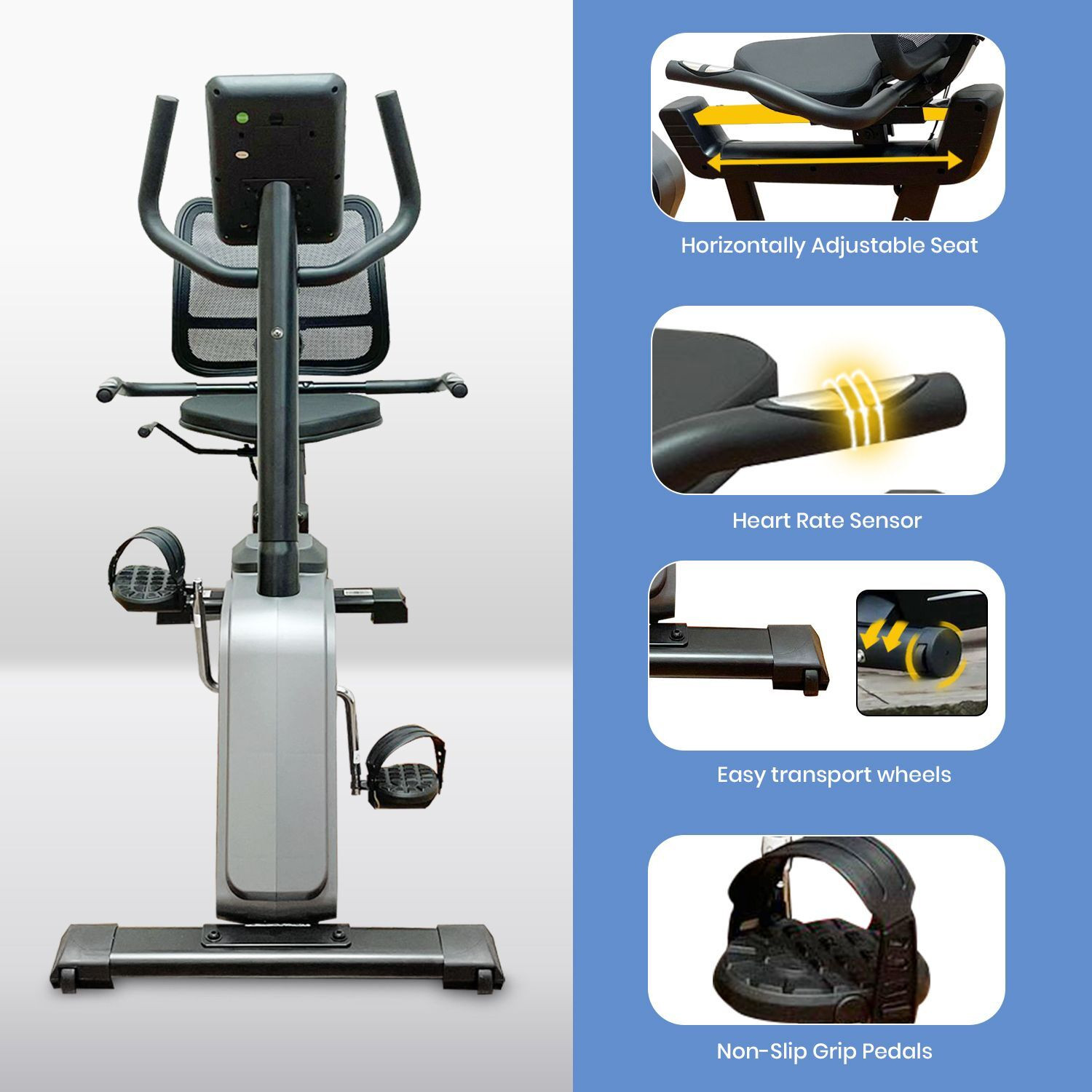 Image of Maxpro MP6060 Home Use Recumbent Exercise Bike with 7kg Fly Wheel,120kgs MaxUser Weight Recumbent Stationary Exercise Bike