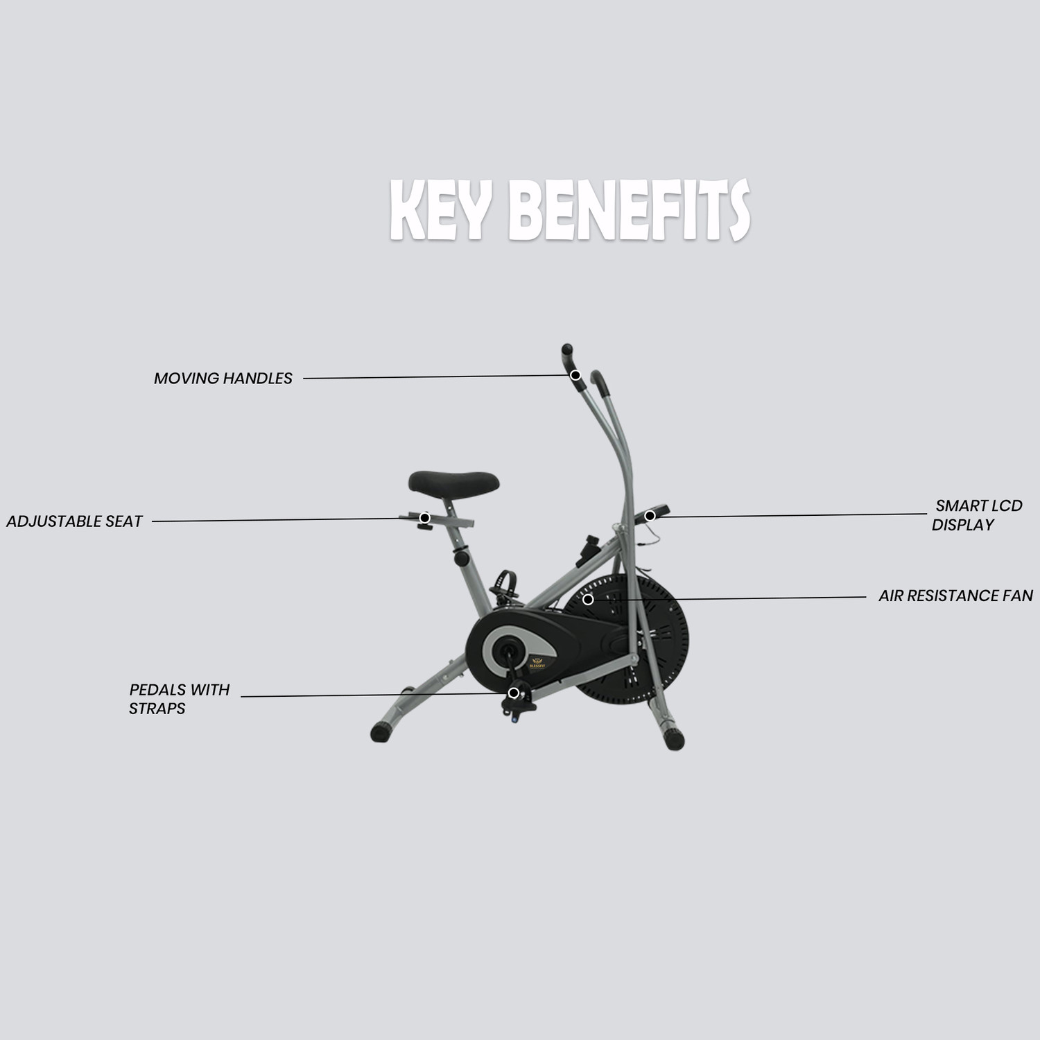 Image of BLESSFIT Exercise Bike Moving Handle Cardio Workout Dual Action Cycle with Meter Dual-Action Stationary Exercise Bike (Black)