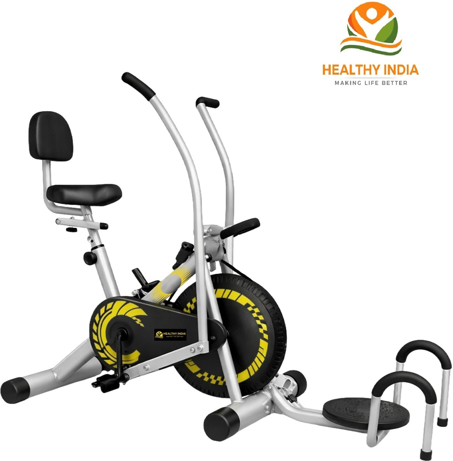 Image of HEALTHYINDIA Exercise Bike Moving Handle Twister Pushup Backrest, Resistance & Display Meter Dual-Action Stationary Exercise Bike