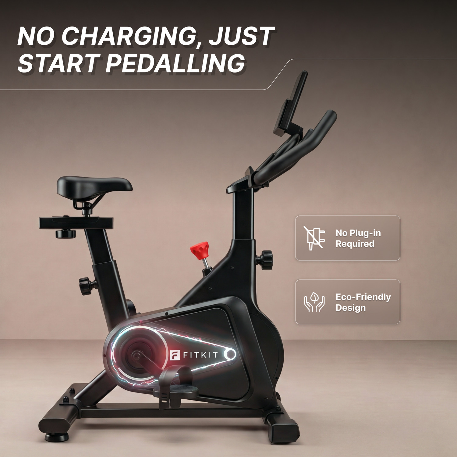 Image of FITKIT by Cult FK8002 Spin Bike 4 Kg Flywheel Max Weight: 140kg Cushioned Seat Spinner Exercise Bike