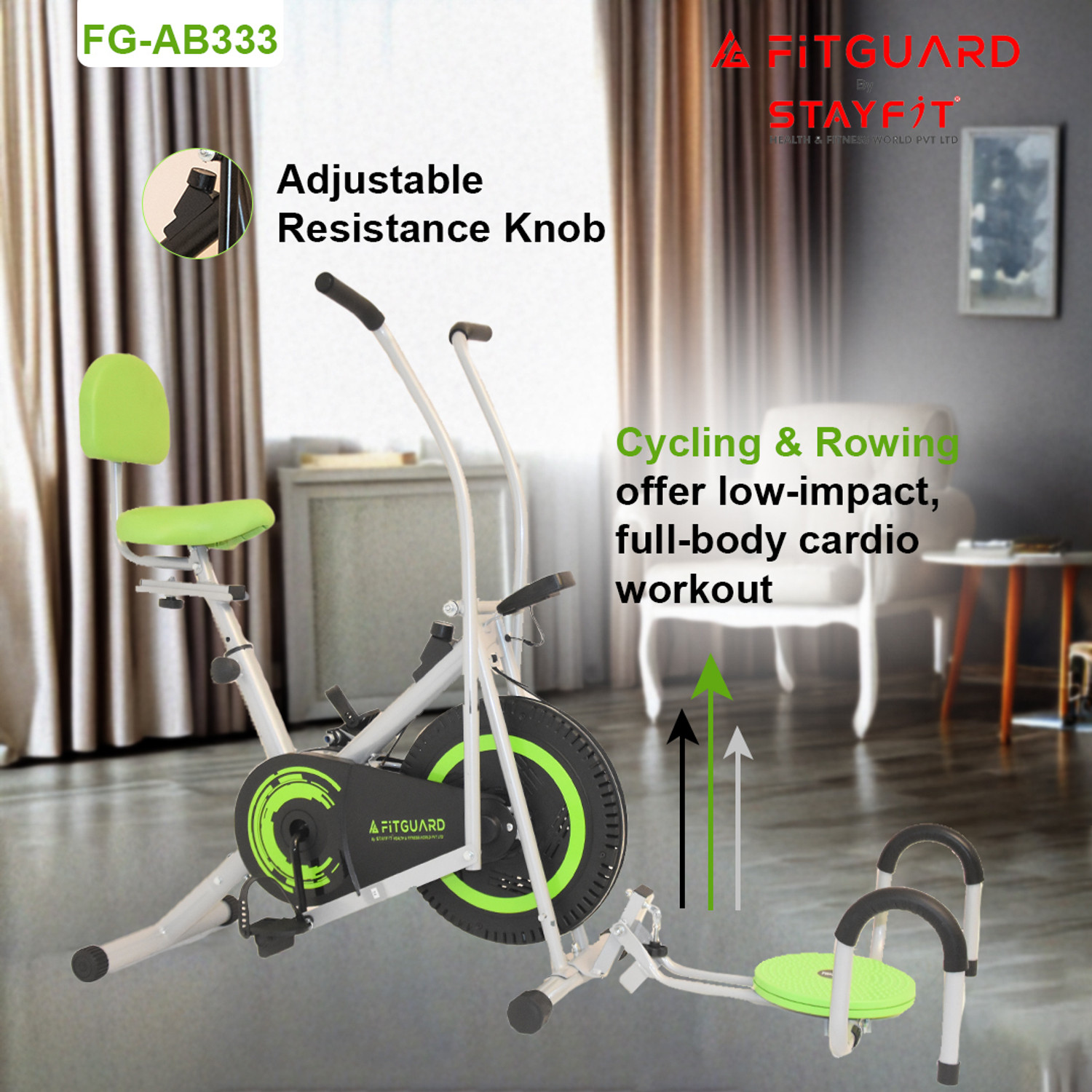 Image of FITGUARD FG AB 333 By STAYFIT Multi Spin Trainer Moving Handle Backrest Twister & Pushup Indoor Cycles Exercise Bike