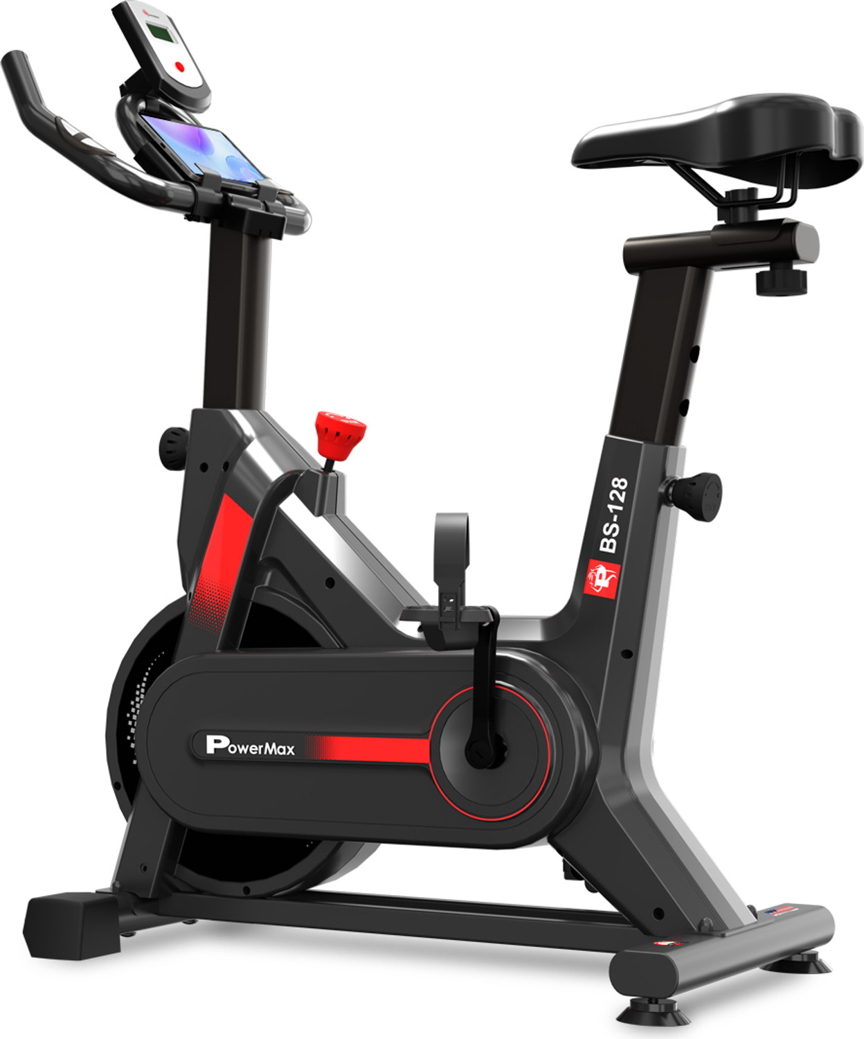 Image of Powermax Fitness BS-128 Home Gym Cycle with Adjustable Seat Device Holder 6kg Flywheel Spinner Exercise Bike